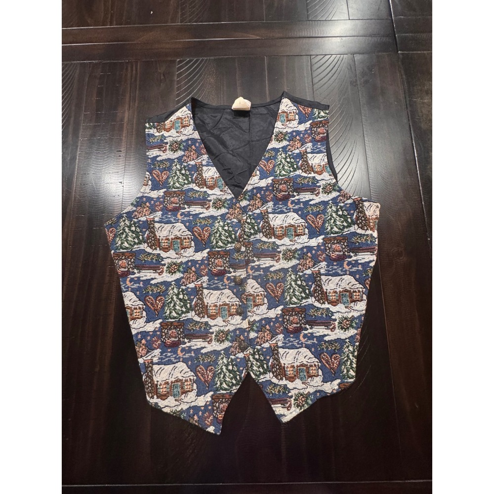 Bobbie Brooks Winter Cabin Tapestry Vest Large Holiday Christmas Cottagecore